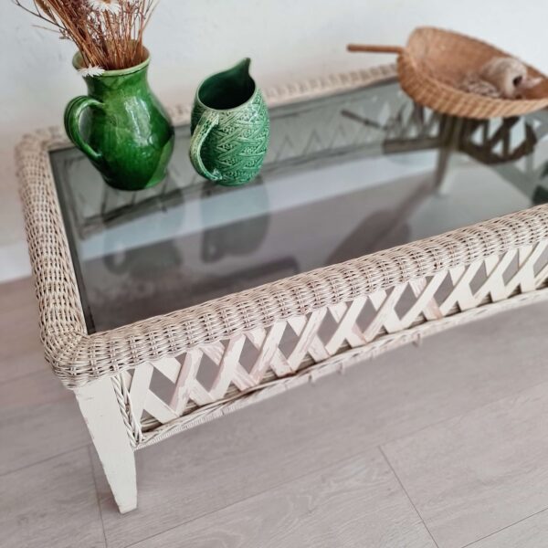 Table basse rotin blanc