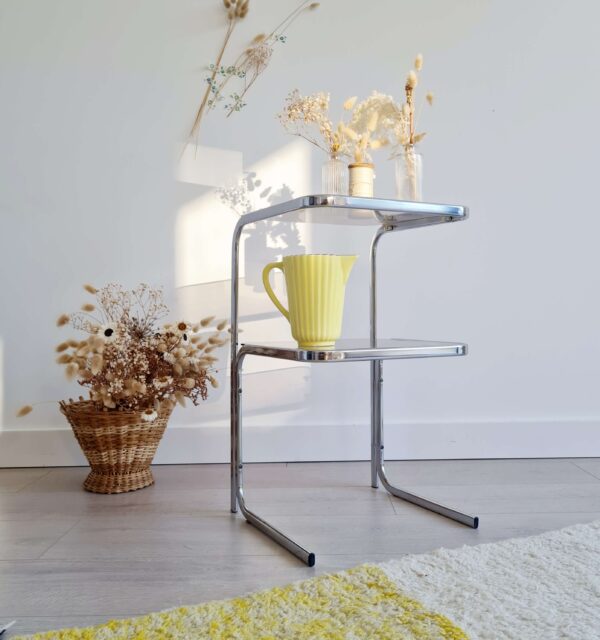 Table design chrome et verre