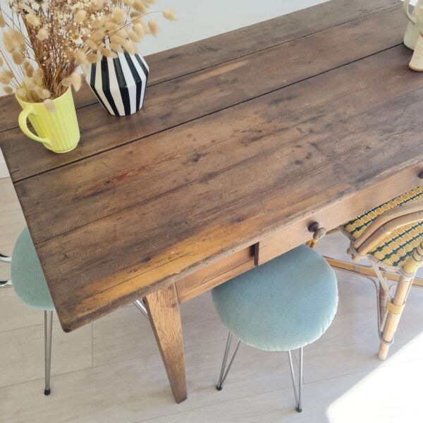 Table de ferme ancienne en bois et son tiroir